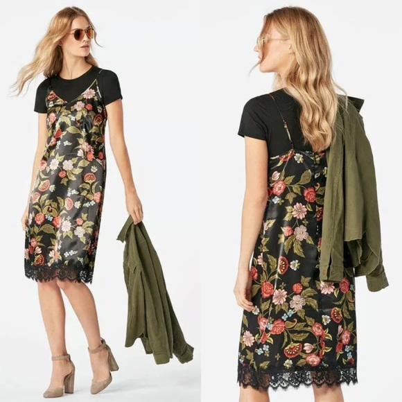 JustFab Dresses & Skirts - JustFab Slip Dress Satin Floral Lace Trim